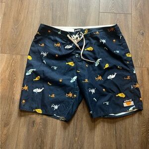 Ambsn Men's Navy Board Shorts with Sea Life Design
